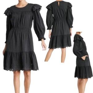Universal Thread Dress Womens Large Faded Black Eyelet Embroidered 3/4 Sleeve